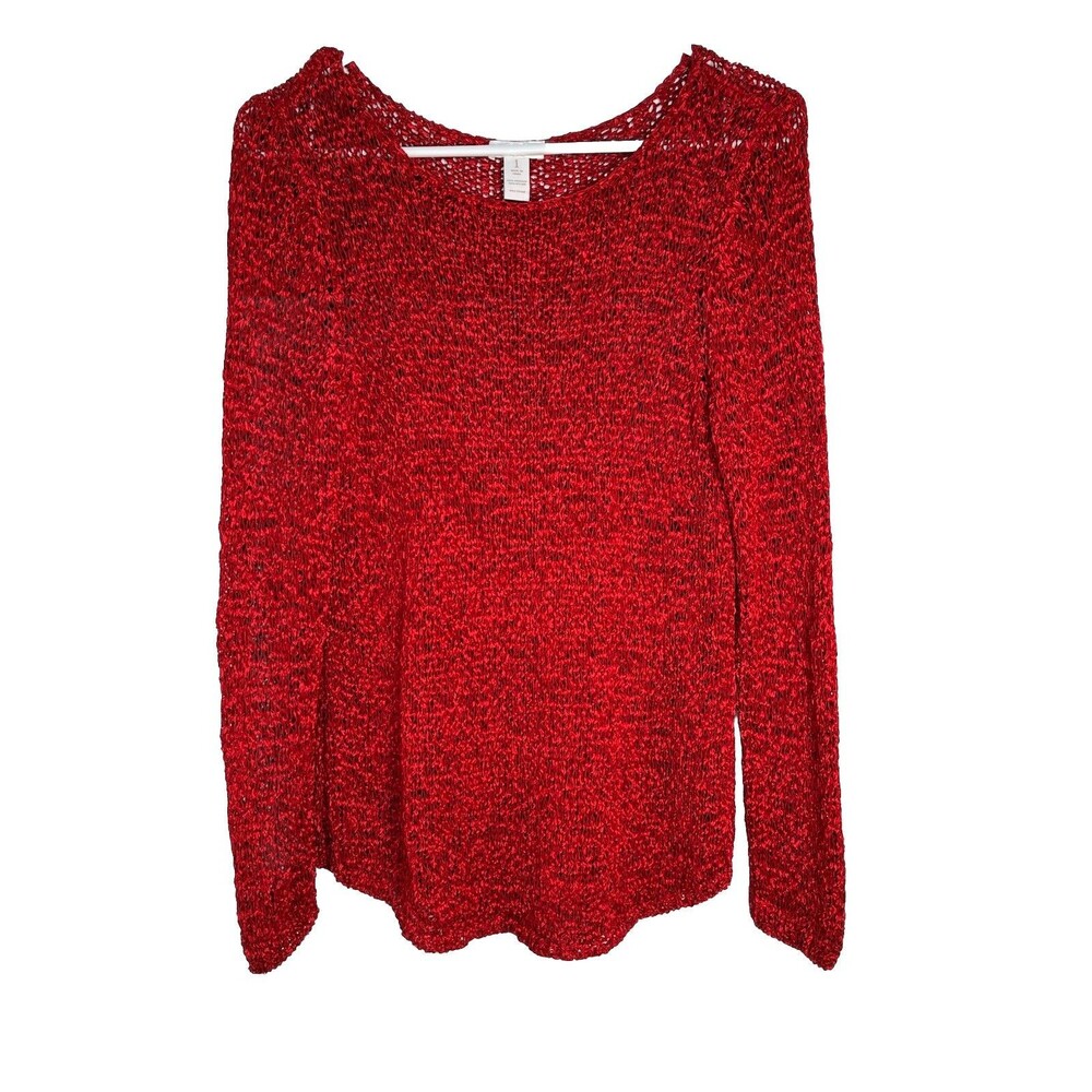 Chico's Knitted Sweater Quiet Luxury Sheer Knit Holiday sz 1 M Top Blouse (13